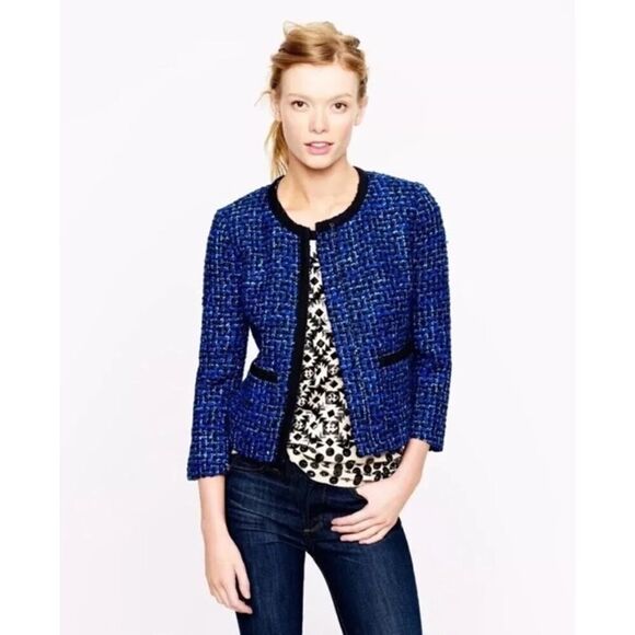 J. Crew Tweed LADY Jacket Blazer Wool Blend Blue Black Size 4 - Picture 2 of 12